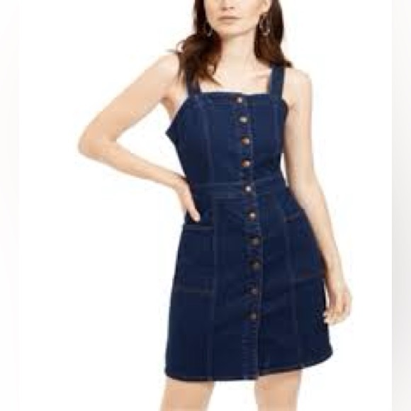 Express Button Front Denim Dress Jumper Dark Blue Wash Size XS - Picture 1 of 4